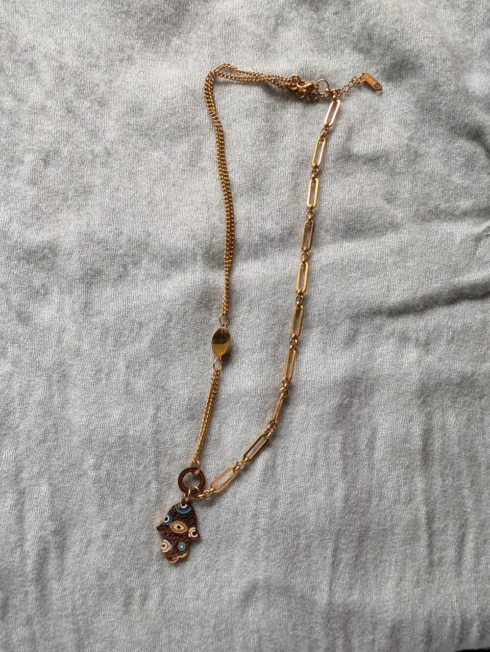 Gold-Tone Hamsa Pendant Necklace with Multicolor Enamel Accents